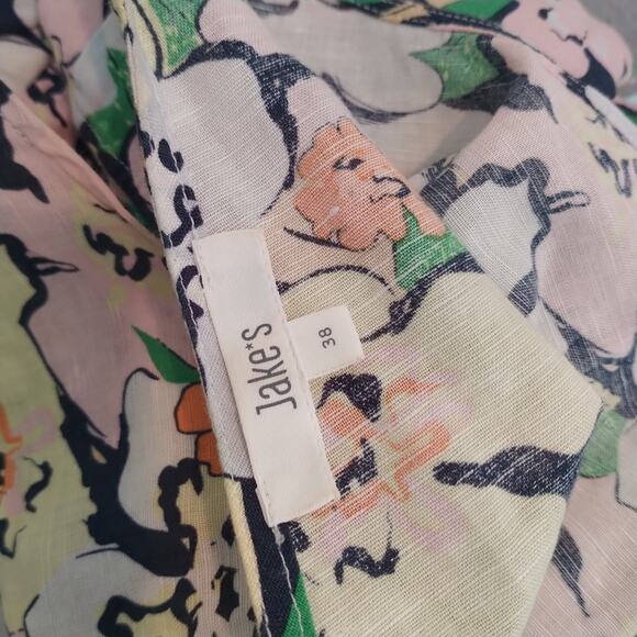 Jake's Floral Dress Linen Cotton Pockets Sleeveless - Picture 8 of 10